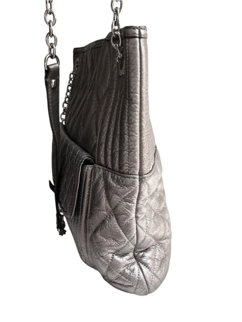Coach Poppy 19854 Slim Leather Quilted Metallic Platinum Shoulder Tote
